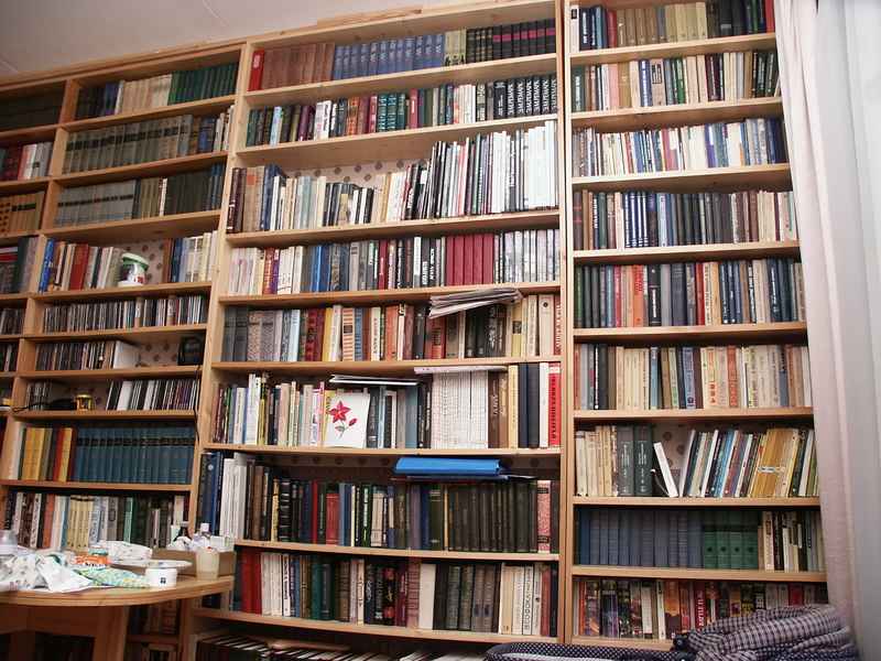шкаф для книг в домашней библиотеке